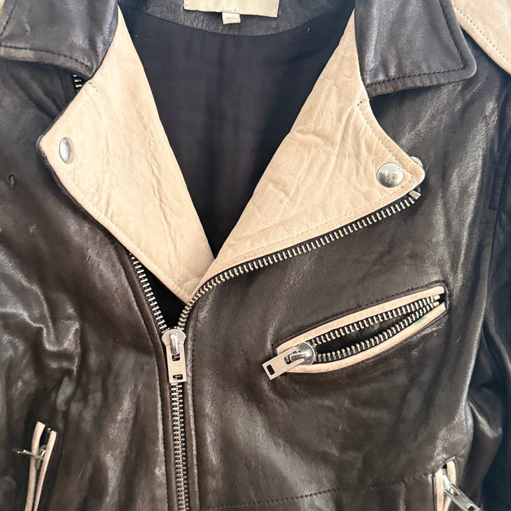 IRO Black and Cream Leather Leather Moto Biker Jacket Size 36 l US Small - Picture 6 of 17